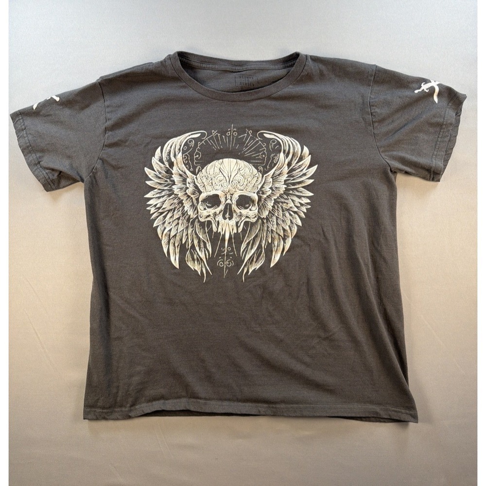 Return To Sender Men's XL Gray T-Shirt Skull Wings Angel Death Graphic Short Sle